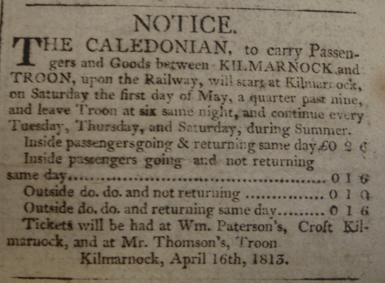 Image of advert for Kilmarnock to Troon - 1813